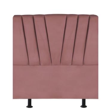 Imagem de Cabeceira Estofada Ariel Casal 140 Cm Veludo Rosê Madeira Eucalipto Tatite Decor