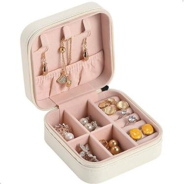 Imagem de Estojo Duplo Maleta Porta Joias Veludo Organizador Viagem Médio Caixa Organizadora (pequeno Branco)