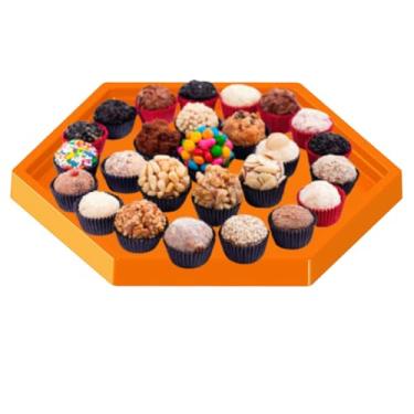 Imagem de Bandeja Neon Para Docinhos Doce Sextavada 22cm Brilha na Luz Negra (Laranja)