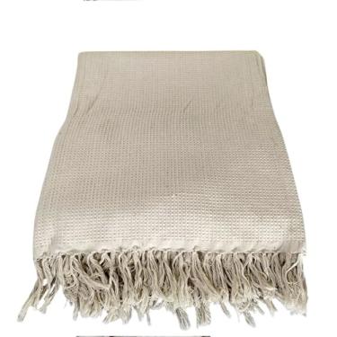 Imagem de Manta Casal Safira Cama Decoração Sofá Tecido em Algodão Cor Bege (Crú)