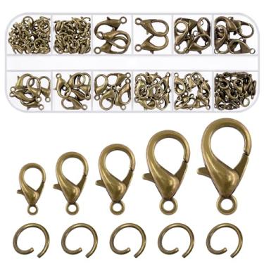 Imagem de Swpeet Kit Sortido De 170 Peças Argolas Abertas Bronze 10 Mm, 12 14 16 Mm E 18 Fechos Lagosta 6 Perfeito Para Achados Joias, Ideal Fazer Marcadores Página, Pulseiras Gargantilhas