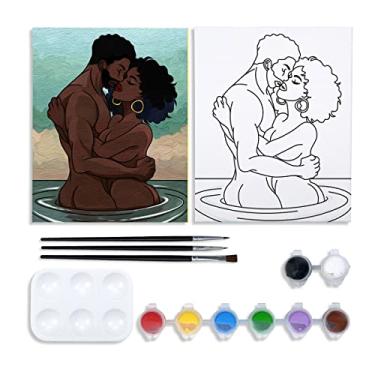 Imagem de Nuberlic Kit de pintura em tela tela pré-desenhada para pintura para adultos casais pintar e beber suprimentos de festa tema de amor casal faça você mesmo para encontros noturnos, dia dos namorados