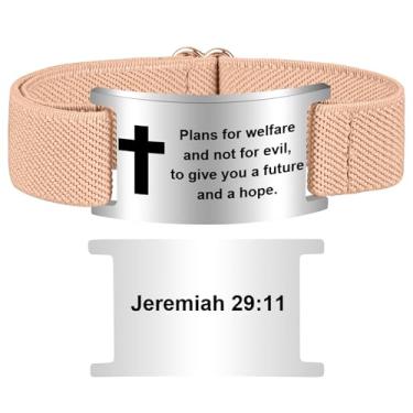 Imagem de Pmormyy Pulseira de cruz com versículo bíblico para mulheres e homens, pulseira ajustável de presente de Jesus é rei cristão WWJD, One Size, Aço inoxidável, Sem Pedra Preciosa