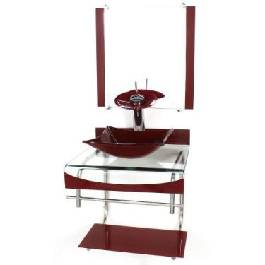 Imagem de Gabinete de vidro 40cm para banheiro curvado duplo inox cuba quadrada 