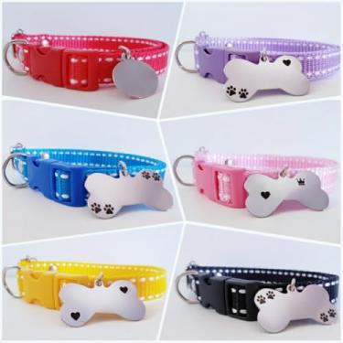 Imagem de Coleira Para Cães Com Plaquinha de Identificação Personalizada (Lilás Pontilhada-M (Plaquinha Oval))