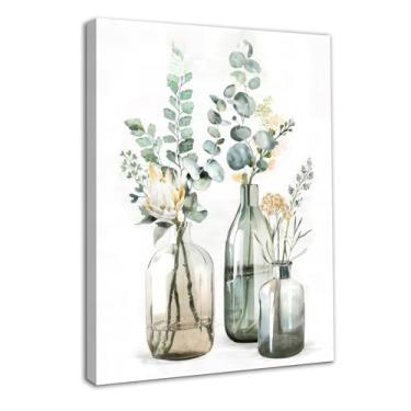 Imagem de Dazzlewall Arte de parede de banheiro botânica emoldurada para decoração de garrafas e plantas impressão floral para quarto fazenda decoração de sala de estar 30,5 x 40,6 cm