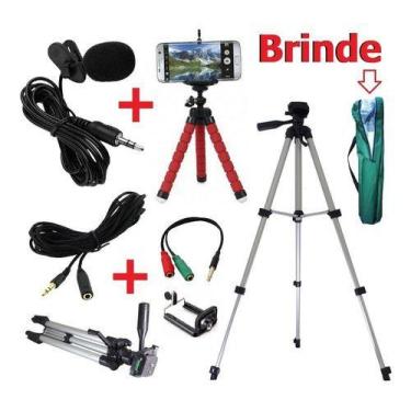 Imagem de Kit Tripé 1,30m + Microfone De Lapela P/ Celular + Extensão - RioSul S