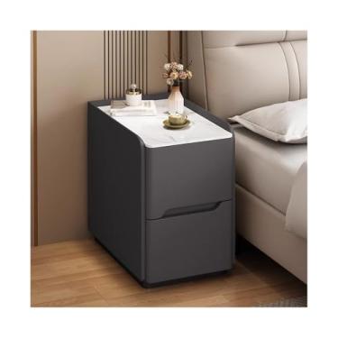 Imagem de Mesa De Cabeceira Moderna Com Espaço De Armazenamento, Mesa De Cabeceira Estreita De Madeira Maciça Com Gavetas Para Dormitório E Áreas Pequenas(Dark Gray,13x15x19in)