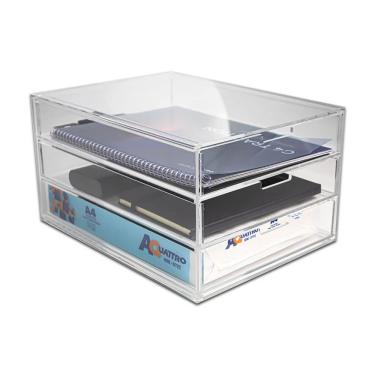 Imagem de Gaveteiro Acrílico Organizador De Papéis A4 Com 3 Gavetas
