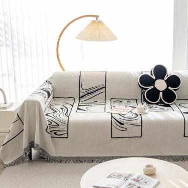 Imagem de GPQAWER Capa De Sofá Boho, Reversível Para Sofás, Lavável Chenille Com 3 Almofadas, Protetora Animais Estimação, Protetor Móveis Cães (Murais Pretos 71" X 118")