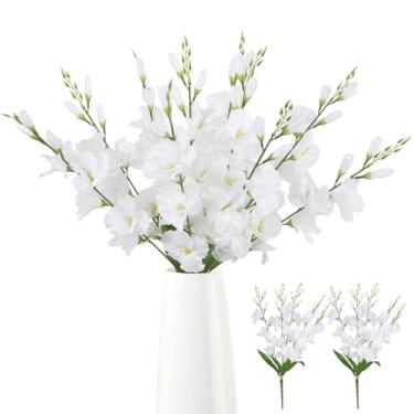 Imagem de ICBOX 2 pacotes de flores artificiais de gladíolo branco, 10 cabeças de 67 cm, flores artificiais de gladíolo para centros de mesa de casamento, decoração de festa em casa (branca)