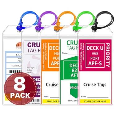 Imagem de CPCOIN Suporte de etiqueta de bagagem de cruzeiro, pacote com 8 etiquetas de viagem transparentes reutilizáveis para cruzeiro, navios de cruzeiro, itens essenciais para Carnaval, NCL, Princesa e MSC