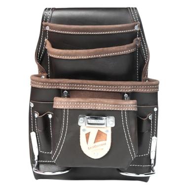 Imagem de Cinto de ferramentas de couro de flor integral resistente para eletricistas – Equipamento de construção com várias bolsas com clipe para chave, cinto utilitário de carpinteiro durável para homens