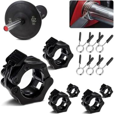 Imagem de FINYQBET Grampos de Barra para Musculação - 3 Pares de 50mm e 6 Peças de 25mm - Segurança Antiderrapante para treinamento de força, Levantamento de Peso e Treino Olímpico - ABS/Aço