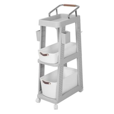 Imagem de AYNEFY Rolling Utility Cart Capacidade Espaçosa de Armazenamento para a Cozinha da Sala de Estar do Escritório, Carro de Armazenamento Multifuncional Robusto para Prateleiras Móveis, Material de (3