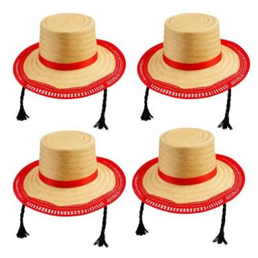 Imagem de Kit 4 Chapéus Trança Palha Mocinha Festa Junina Vermelho - Evolution, 