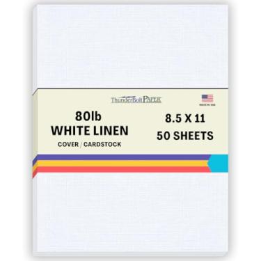 Imagem de 50 folhas de papel de capa de linho branco brilhante nº 80 - carta padrão de 21,5 x 28 cm | Tamanho do folheto - Peso do cartão de 36 kg/kg - Acabamento texturizado de linho fino