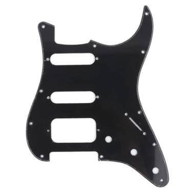 Imagem de Musiclily Pro 11 Furos Canto Redondo Escudo Guitarra HSS Strato Pickguard para Stratocaster EUA/Mexicana Captadores Abertos,1 Camada Preto Brilhante