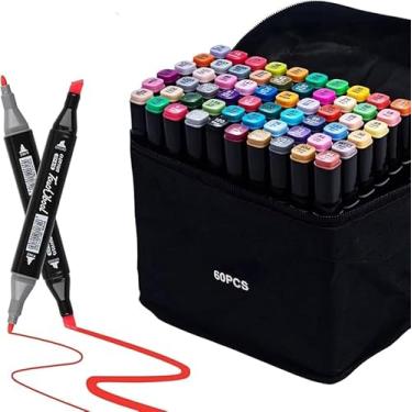 Imagem de Caneta Marcador Para Colorir Desenho Profissional – Kit com 24/36/48/60/80/100 Cores – Conjunto de Canetinhas Com Pontas Duplas Para Pintar Bobbie Goods com Cores Vivas. (60 Cores)