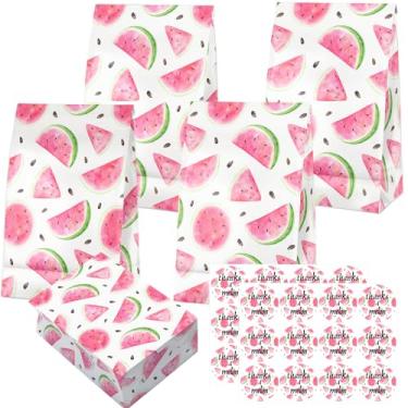Imagem de Sacos de melancia Goodie - 24 peças de lembrancinhas de festa de melancia sacos de doces com adesivos, sacos de presente de melancia com tema de presente de lembrancinha de aniversário