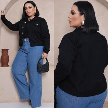 Imagem de Jaqueta Jeans Feminina Plus Size Preta com Botões Ferro - NS NANDA STO