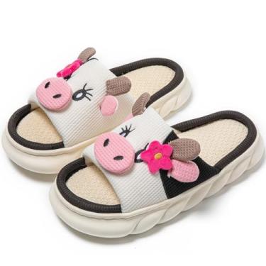 Imagem de Aucomfo Pantufas Fofas De Vaca Com Animais Para Mulheres, Adultos, Verão, Ambientes Internos E Externos, Casa, Quarto, Sandálias Engraçadas, Masculinas, Estampadas, Presentes, Flor, Branca, 40-41