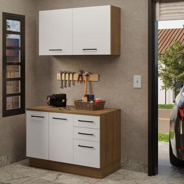 Imagem de Kit com Balcão e Armário Aéreo Multiuso 120cm Rustic/Branco Agata Madesa