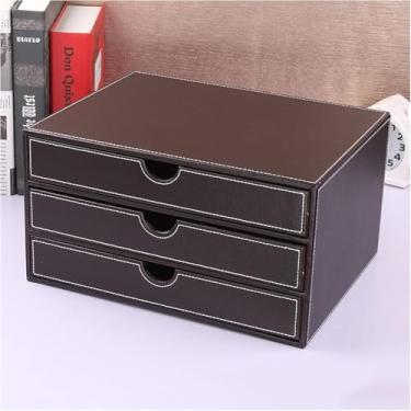Imagem de Organizador De Couro Para Mesa Caixa De Armazenamento De Arquivos De 3 Gavetas Para Casa E Escritório, Ótima Para Arquivar E Organizar Documentos Em Papel, Brown