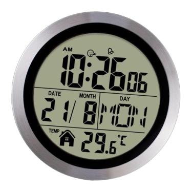 Imagem de XLWLLNJ Relógio despertador digital de mesa portátil, alimentado por bateria de 12/24 horas, com função, relógio de parede para pendurar em quartos de, Moldura de Alumínio