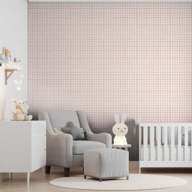 Imagem de Papel de Parede Revoada Xadrez Picnic Pincelada Rosa 4440