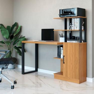 Imagem de Escrivaninha C/ Balcão Industrial 135 X 44cm - Pradel Freijó/preto Fosco