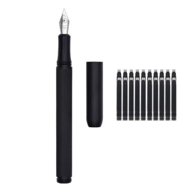 Imagem de SIPLIV Caneta-tinteiro listras pretas, para negócios, escritório, bolso, viagem, com 20 unidades, cartuchos de tinta preta, preta