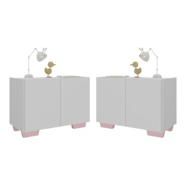 Imagem de Kit 2 Mesas De Cabeceira 2 Portas E Pés Mp4139 Branco rosa Branco rosa