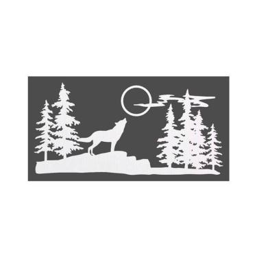 Imagem de Quadro Decorativo Branco Mdf Lobo Nas Montanhas 40X20Cm
