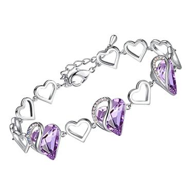 Imagem de Pulseira Leafael "Infinity Love Heart feita com cristais Swarovski joias de aniversário presentes para mulheres, tom prateado, 17,78 cm + 5 cm Roxa