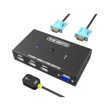 Imagem de KAGO Switch Kvm Vga 2 Portas - Para Computadores, Compartilhe 1 Monitor E 3 Dispositivos Usb 2.0, Teclado, Mouse, Scanner, Impressora, Disco U, Todos Os Sistemas Operacionais Sem Driver, Cabos, Cont
