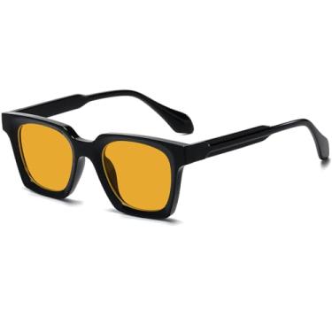 Imagem de AIEYEZO Óculos de sol quadrados para homens e mulheres, óculos de sol retrô modernos anos 90, vintage, quadrados, designer, Preto/laranja, MM