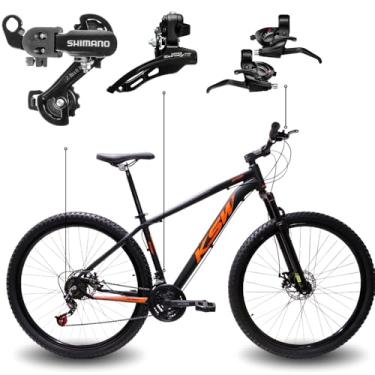 Imagem de Bicicleta Aro 29 KSW 21 Marchas Quadro Alumínio Cabeamento Interno Freio Mecânico Câmbios SH Tourney MTB (Preto Laranja, 19)