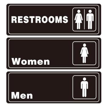 Imagem de Banheiros 22 x 7,6 cm, placa acrílica para homens e mulheres, sinalização de banheiro à prova d'água, autoadesiva, plástico para parede de porta, pacote com 3