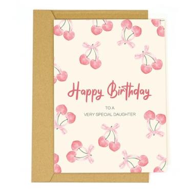 Imagem de tiangqiwoole Cartão de aniversário Cherry Bow para filha – Cartão de aniversário fofo da mãe – Cartão de aniversário doce e atencioso para meninas ou filha adolescente – Cartão de feliz aniversário