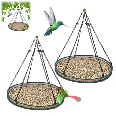 Imagem de 2 bandejas coletoras de sementes de pássaros para plataforma de alimentador de pássaros pendurada, argola verde de 61 cm para comedouros de beija-flor, alimentador de abelhas, acessórios de jardim e