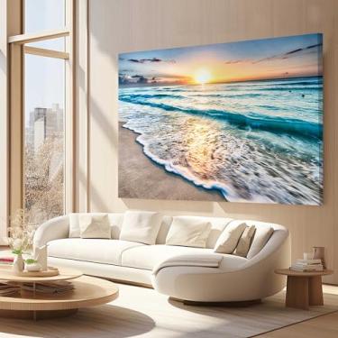 Imagem de Quadros Decorativos para Quarto Sala 130x90 Ondas Praia Mar Por do Sol Paisagem Grande Escritório Hall