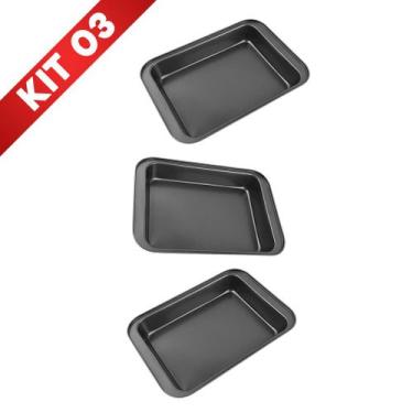 Imagem de Kit 3 Forma Assadeira Pão Caseiro Antiaderente Teflon Lasanha Retangul