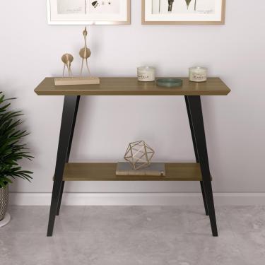 Imagem de Aparador Davi 90x30 Tampo Mdf 30mm Pé Em Madeira Freijó/pés Preto