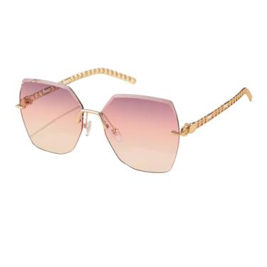 Imagem de Óculos de sol sem aro femininos, armação de corrente, luxuosos, sem armação, fashion, grandes, vintage, UV400 (roxo rosa)