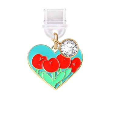 Imagem de ELISE & FONDA Porta de carregamento tipo C TP801, plugue antipoeira, pequeno coração de amor com rosas, pingente de celular para iPhone 15/16/Samsung/OnePlus/Xiaomi/oppo telefones Android (vermelho