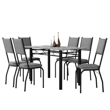 Imagem de Conjunto Sala De Jantar Mesa Tampo Granito 1,40m Com 6 Cadeiras Diana Preto/Platina