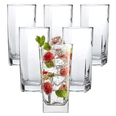 Imagem de Jogo de 6 Copos De Vidro Grosso Base Quadrada 315 Ml Para Drinks Sucos Coquetel
