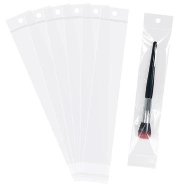 Imagem de Morepack Sacos autoadesivos de celofane com orifício para pendurar, 5 x 25 cm, 100 unidades de sacos de celofane transparentes e resseláveis com cabeçote suspenso para colar de joias