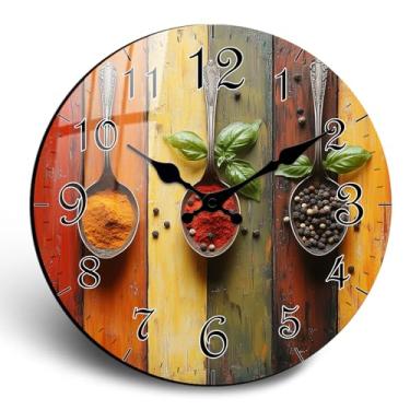 Imagem de JENGRYOE Relógio de parede Spice de 30 cm, relógio de parede analógico vintage silencioso sem tique-taque operado por bateria, relógios de parede decorativos para banheiro, cozinha, sala de estar